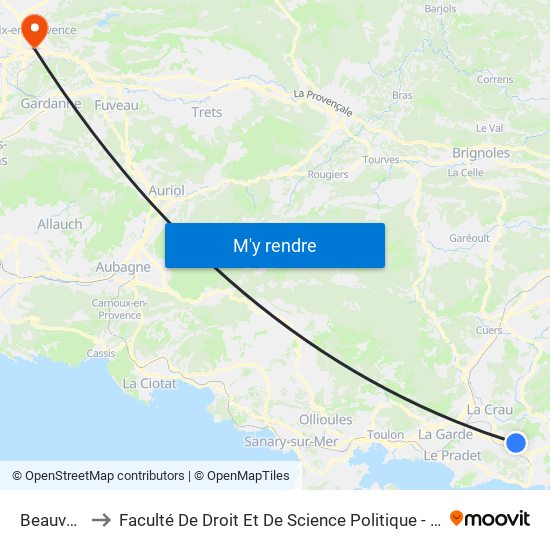 Beauvallon to Faculté De Droit Et De Science Politique - Site Schuman map