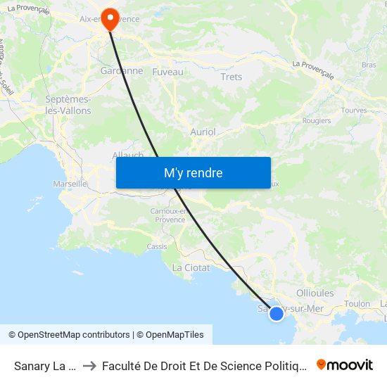 Sanary La Pointe to Faculté De Droit Et De Science Politique - Site Schuman map