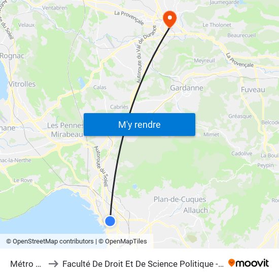 Métro Gèze to Faculté De Droit Et De Science Politique - Site Schuman map