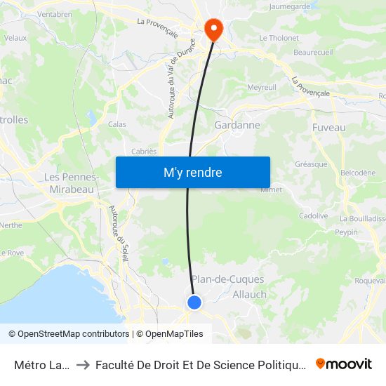 Métro La Rose to Faculté De Droit Et De Science Politique - Site Schuman map