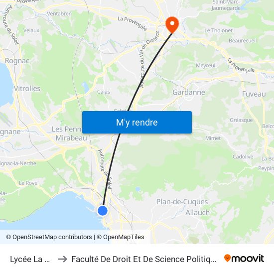 Lycée La Calade to Faculté De Droit Et De Science Politique - Site Schuman map