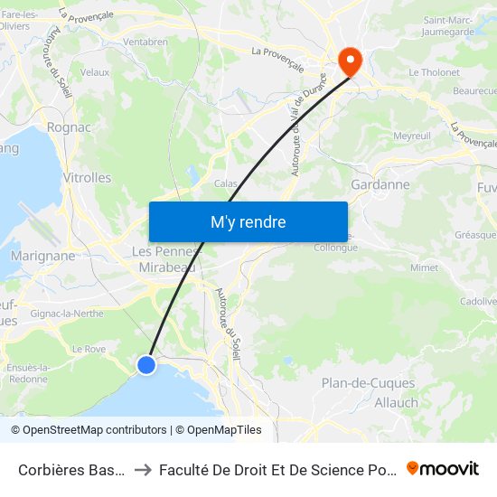 Corbières Base Nautique to Faculté De Droit Et De Science Politique - Site Schuman map