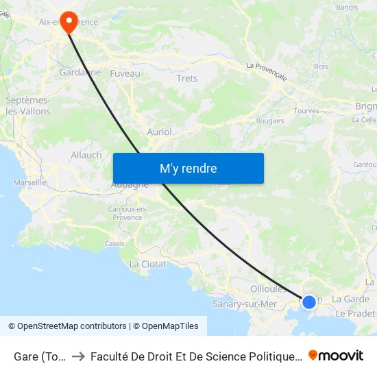 Gare (Toulon) to Faculté De Droit Et De Science Politique - Site Schuman map