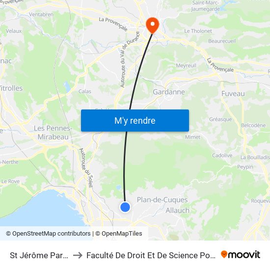 St Jérôme Parking Relais to Faculté De Droit Et De Science Politique - Site Schuman map