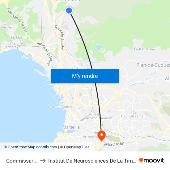 Commissariat to Institut De Neurosciences De La Timone map