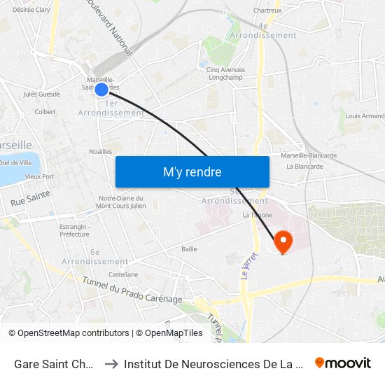 Gare Saint Charles to Institut De Neurosciences De La Timone map