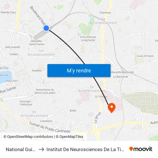 National Guibal to Institut De Neurosciences De La Timone map