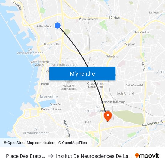 Place Des Etats Unis to Institut De Neurosciences De La Timone map