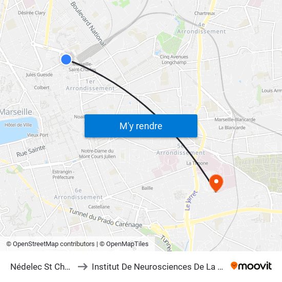 Nédelec St Charles to Institut De Neurosciences De La Timone map