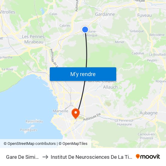 Gare De Simiane to Institut De Neurosciences De La Timone map