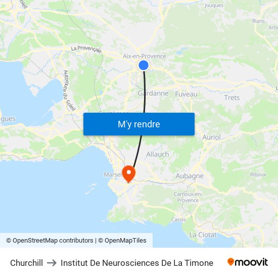 Churchill to Institut De Neurosciences De La Timone map