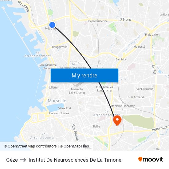 Gèze to Institut De Neurosciences De La Timone map