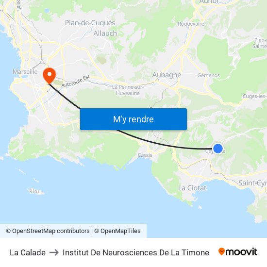 La Calade to Institut De Neurosciences De La Timone map