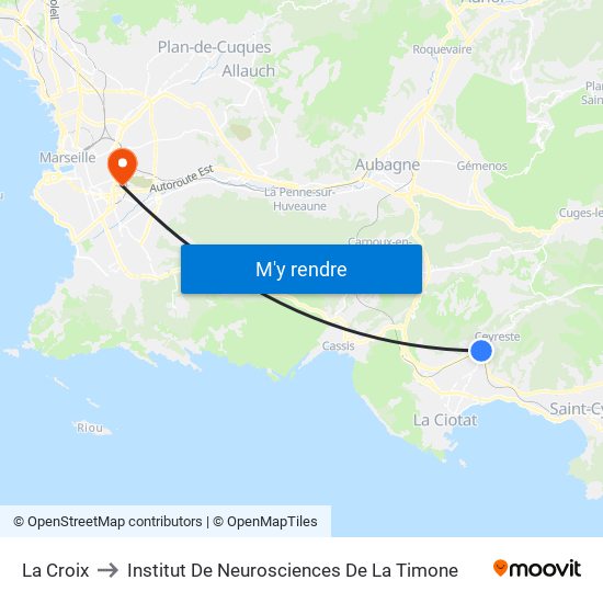 La Croix to Institut De Neurosciences De La Timone map