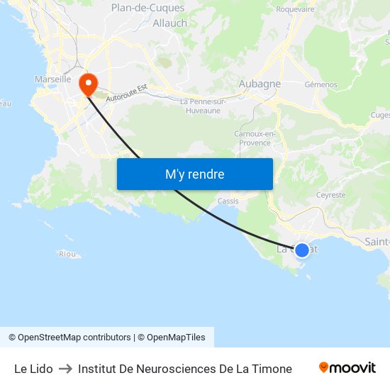 Le Lido to Institut De Neurosciences De La Timone map