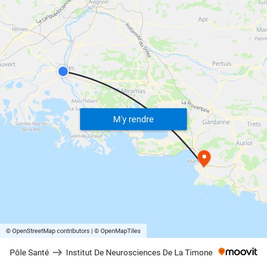Pôle Santé to Institut De Neurosciences De La Timone map