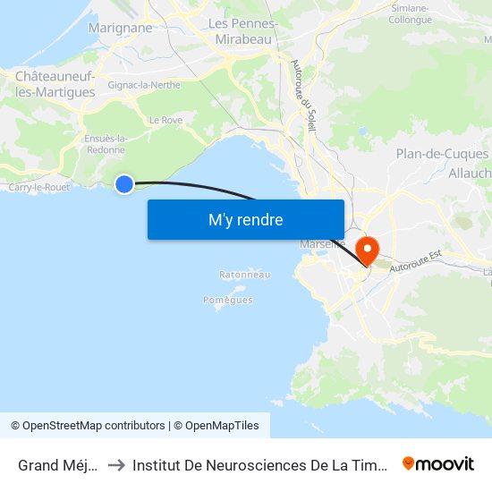 Grand Méjan to Institut De Neurosciences De La Timone map