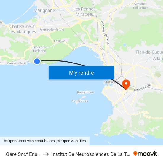 Gare Sncf Ensues to Institut De Neurosciences De La Timone map