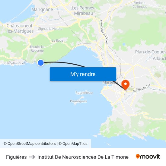 Figuières to Institut De Neurosciences De La Timone map