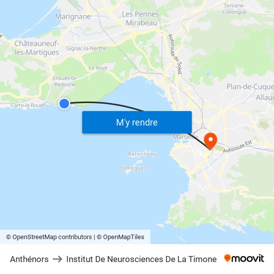 Anthénors to Institut De Neurosciences De La Timone map