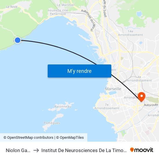 Niolon Gare to Institut De Neurosciences De La Timone map