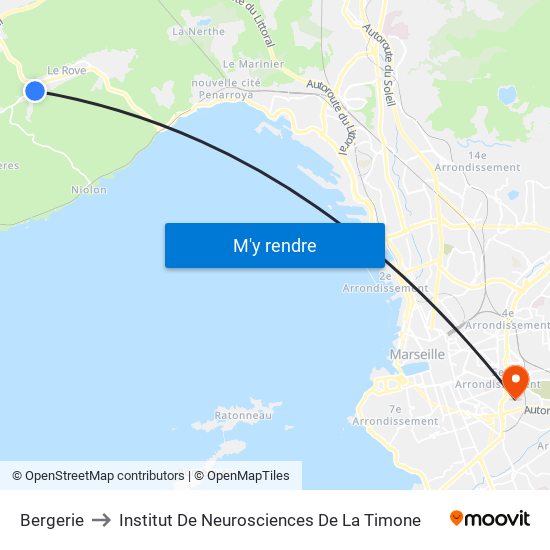 Bergerie to Institut De Neurosciences De La Timone map