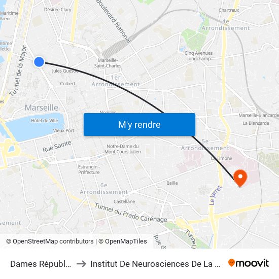 Dames République to Institut De Neurosciences De La Timone map