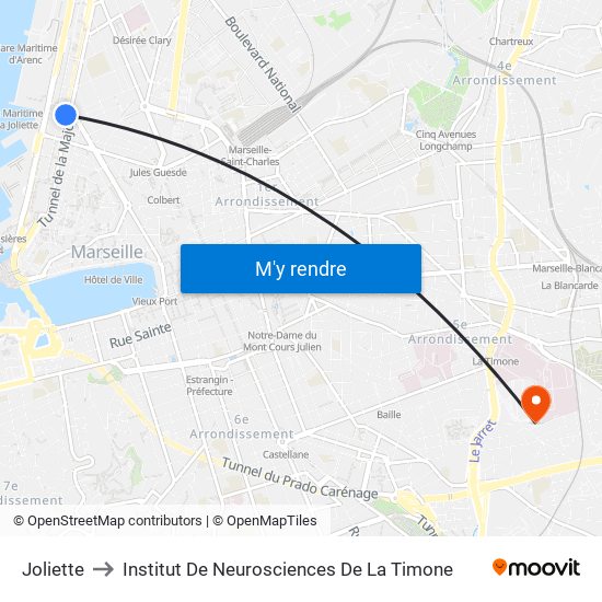 Joliette to Institut De Neurosciences De La Timone map
