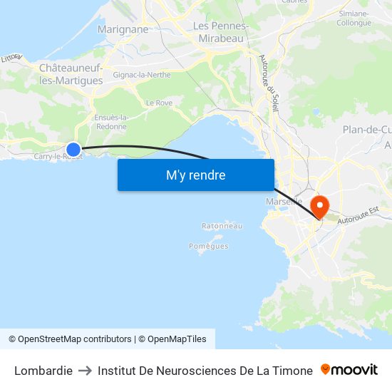 Lombardie to Institut De Neurosciences De La Timone map