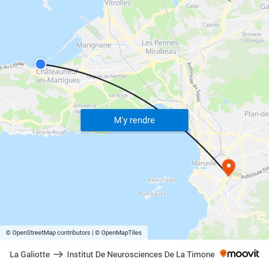 La Galiotte to Institut De Neurosciences De La Timone map