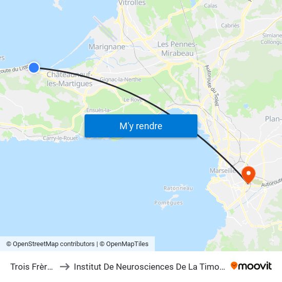 Trois Frères to Institut De Neurosciences De La Timone map
