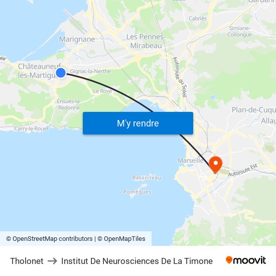 Tholonet to Institut De Neurosciences De La Timone map