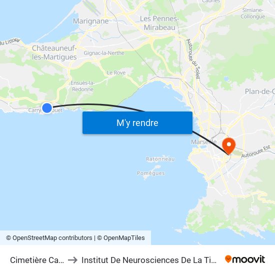 Cimetière Carry to Institut De Neurosciences De La Timone map