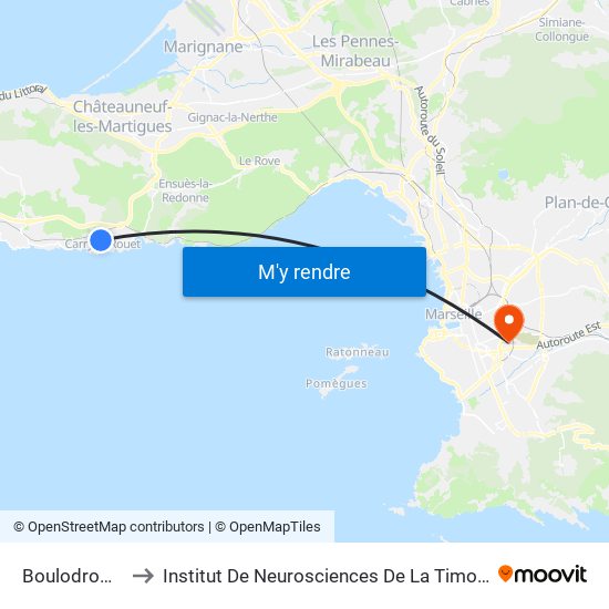 Boulodrome to Institut De Neurosciences De La Timone map