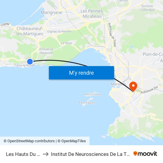 Les Hauts Du Jas to Institut De Neurosciences De La Timone map