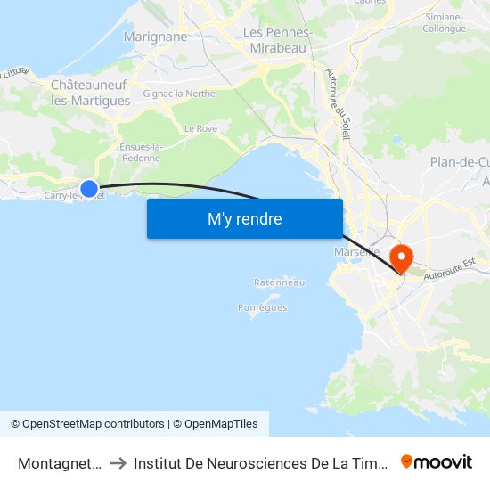 Montagnette to Institut De Neurosciences De La Timone map