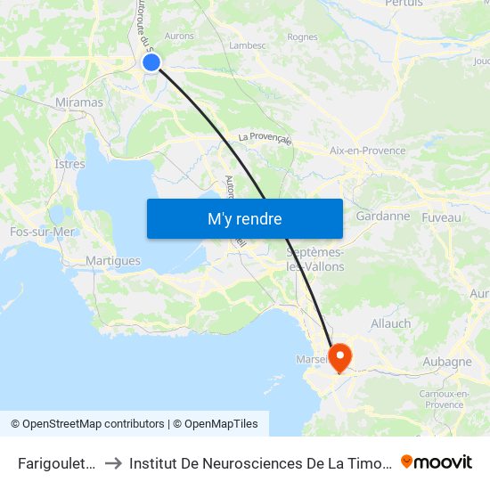 Farigoulette to Institut De Neurosciences De La Timone map