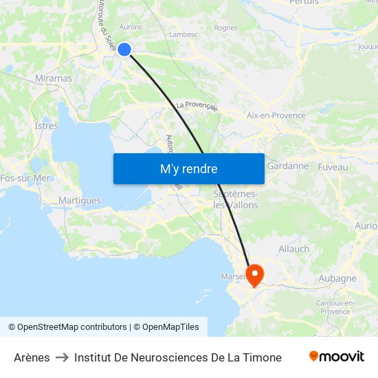 Arènes to Institut De Neurosciences De La Timone map
