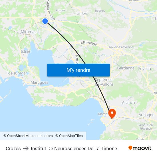 Crozes to Institut De Neurosciences De La Timone map