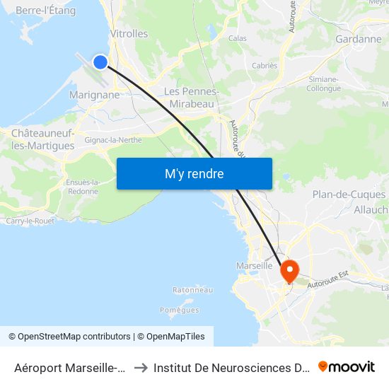 Aéroport Marseille-Provence to Institut De Neurosciences De La Timone map