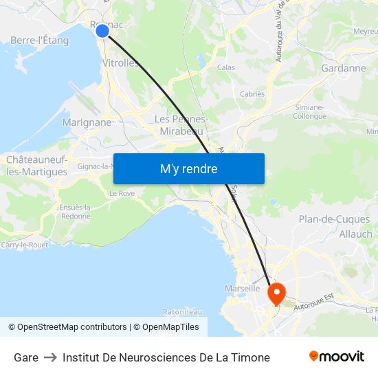 Gare to Institut De Neurosciences De La Timone map