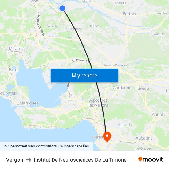 Vergon to Institut De Neurosciences De La Timone map