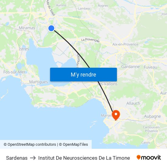 Sardenas to Institut De Neurosciences De La Timone map