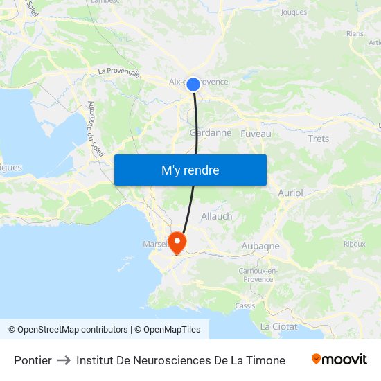 Pontier to Institut De Neurosciences De La Timone map
