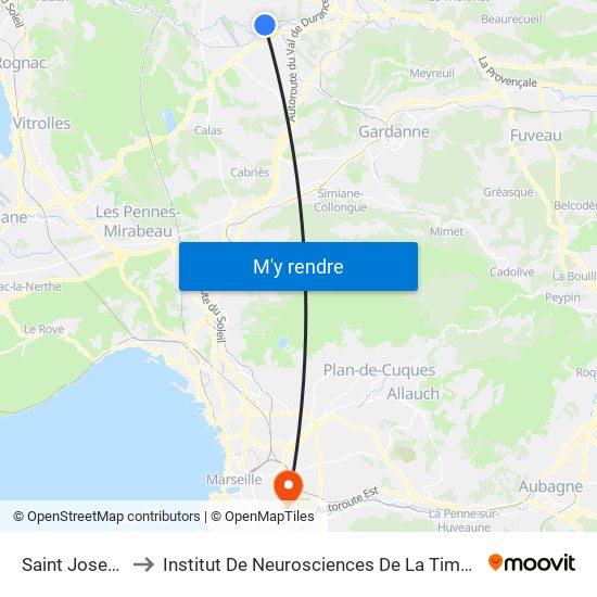 Saint Joseph to Institut De Neurosciences De La Timone map