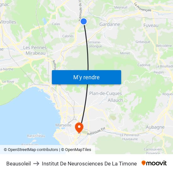 Beausoleil to Institut De Neurosciences De La Timone map