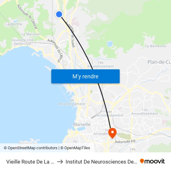 Vieille Route De La Gavotte to Institut De Neurosciences De La Timone map