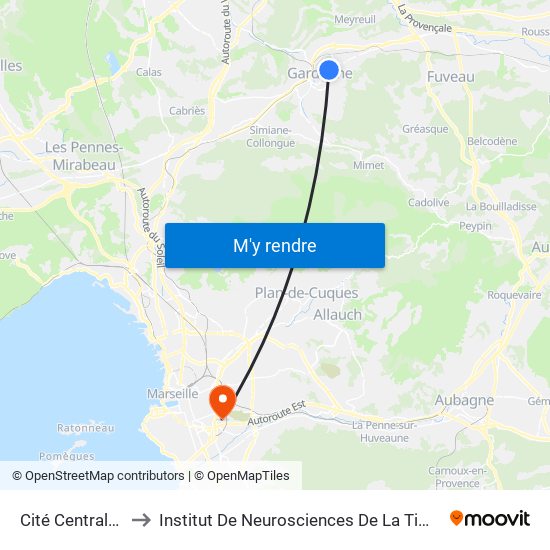 Cité Centrale 1 to Institut De Neurosciences De La Timone map