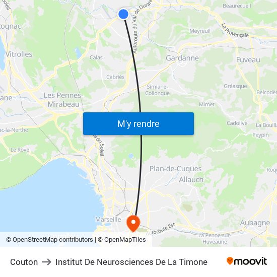 Couton to Institut De Neurosciences De La Timone map