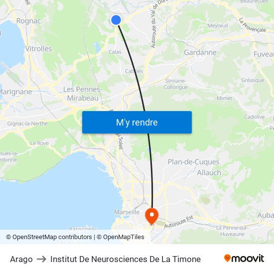 Arago to Institut De Neurosciences De La Timone map